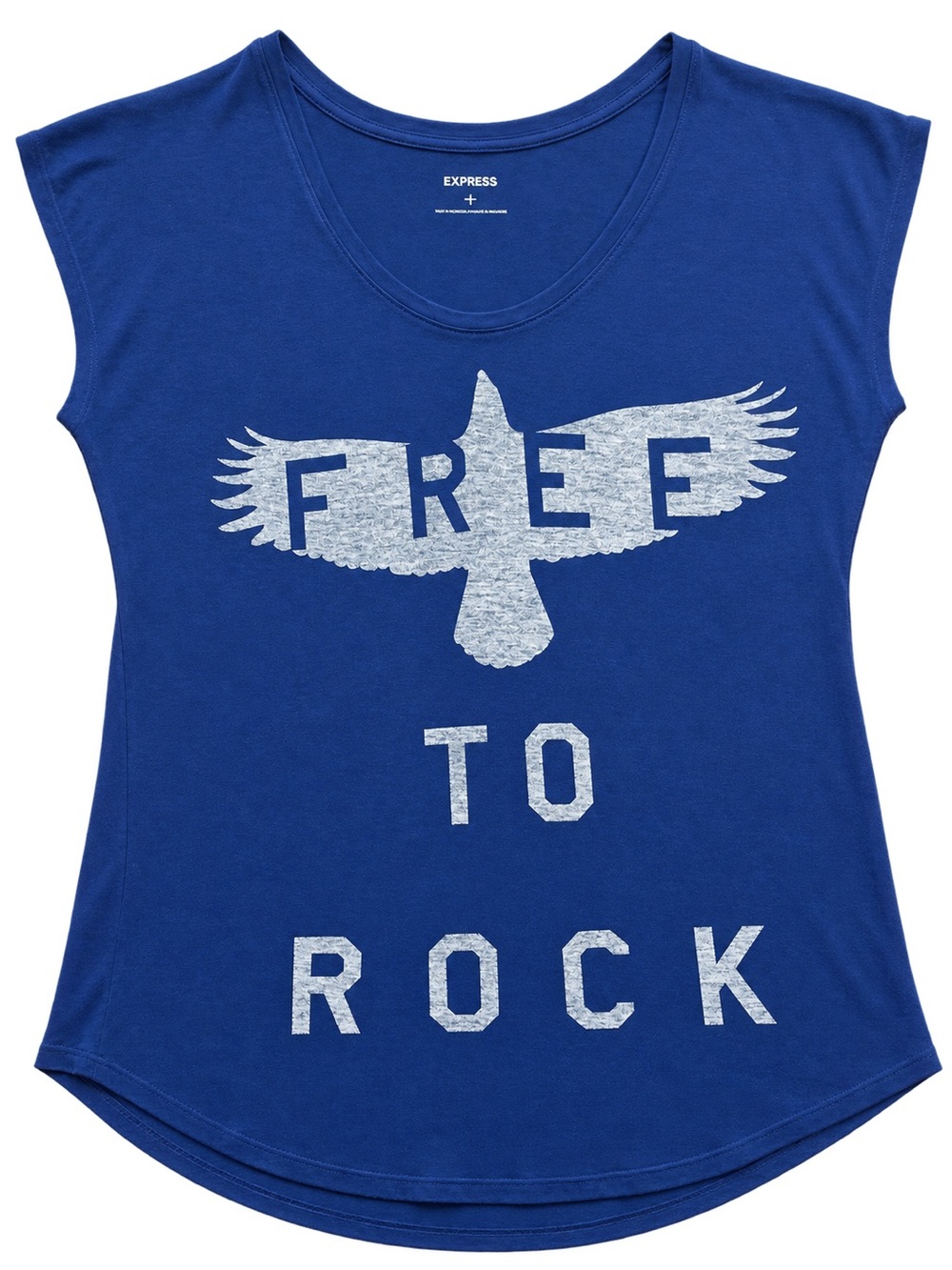 Express Blue Graphic Long Sleeve Tee with Silver Bird Print